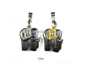 Hematite Elephant 16x17mm Pendant Gold/Silver Plated Cap